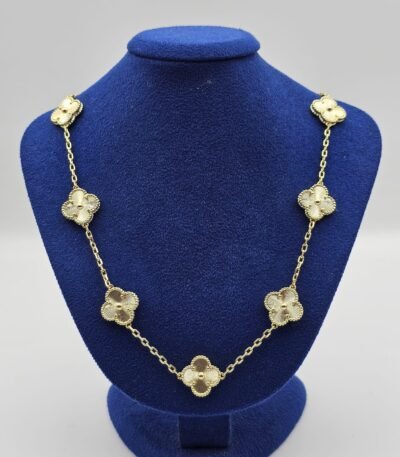 Van cleef modeli 10 yapraklı büyük yonca doğal taş düz vca gold kolye