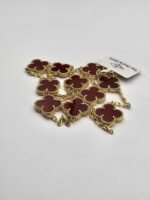 Van cleef modeli 10 yapraklı büyük yonca doğal taş kırmızı vca gold kolye