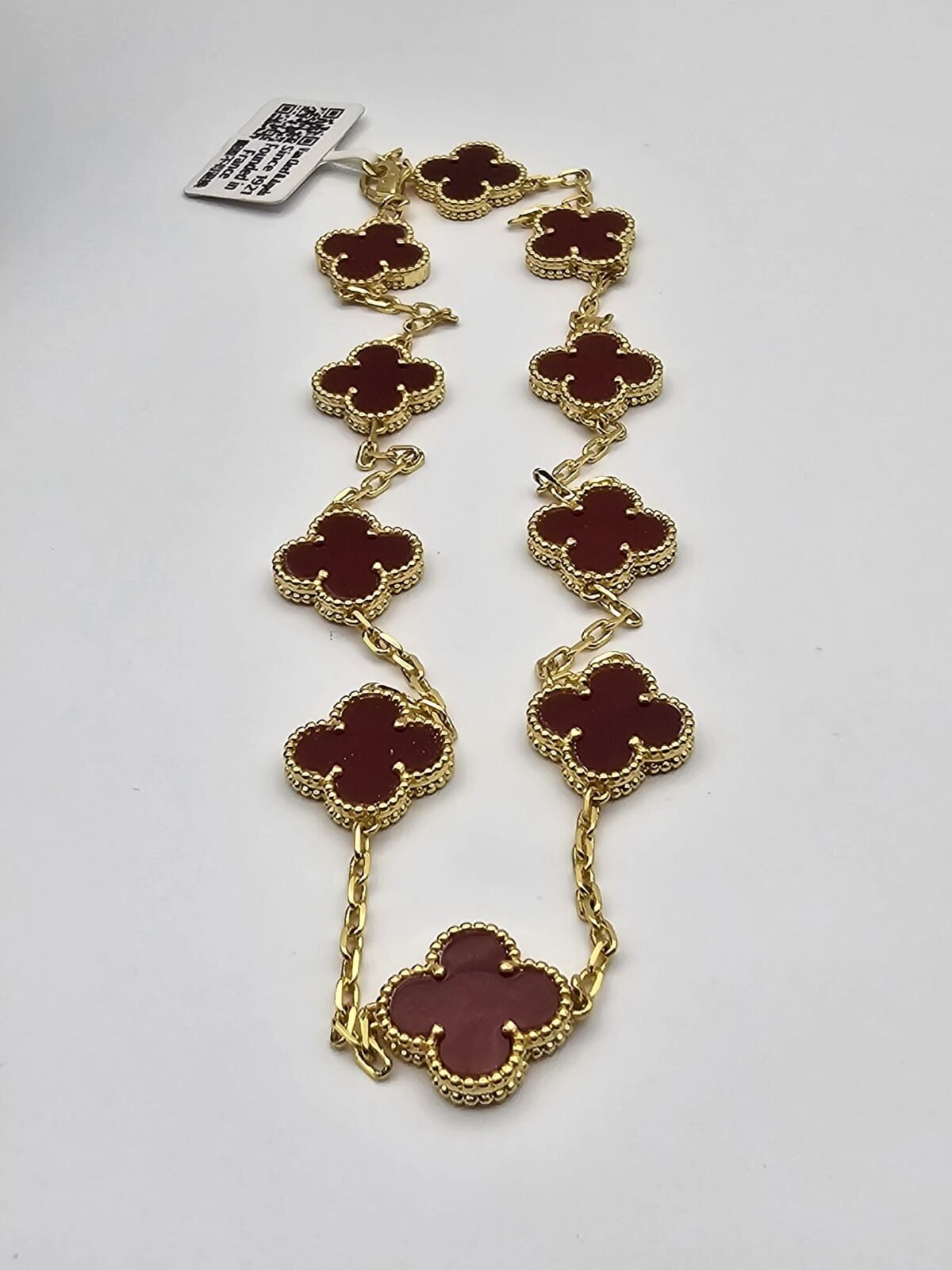 Van cleef modeli 10 yapraklı büyük yonca doğal taş kırmızı vca gold kolye