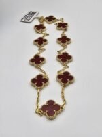 Van cleef modeli 10 yapraklı büyük yonca doğal taş kırmızı vca gold kolye