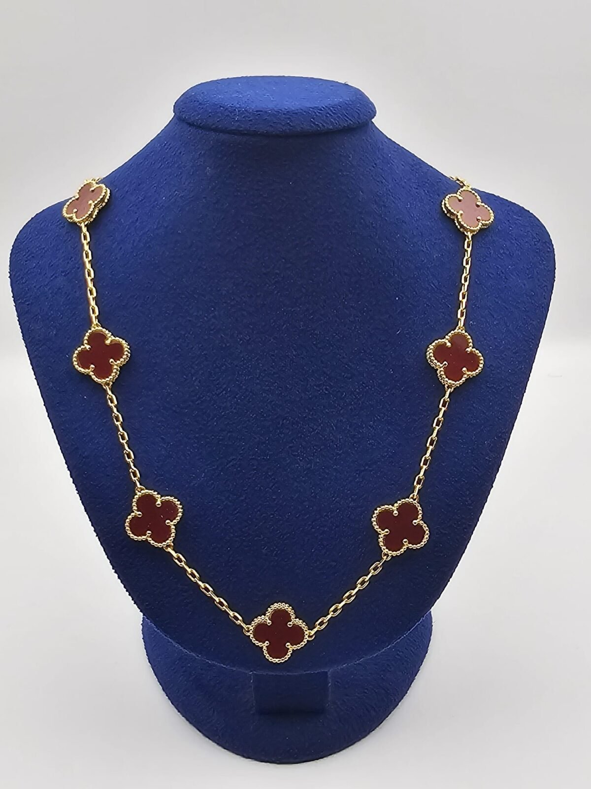 Van cleef modeli 10 yapraklı büyük yonca doğal taş kırmızı vca gold kolye3