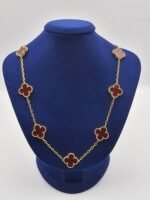 Van cleef modeli 10 yapraklı büyük yonca doğal taş kırmızı vca gold kolye3