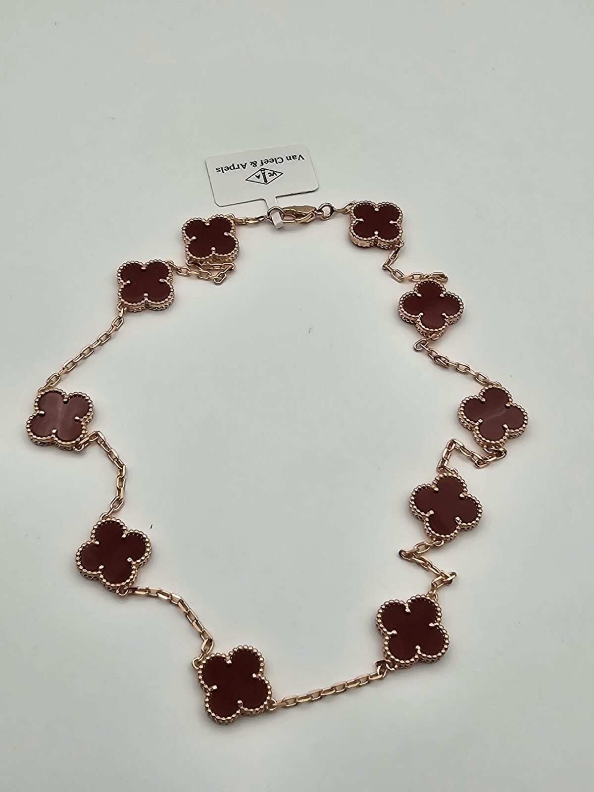 Van cleef modeli 10 yapraklı büyük yonca doğal taş kırmızı vca rose kolye