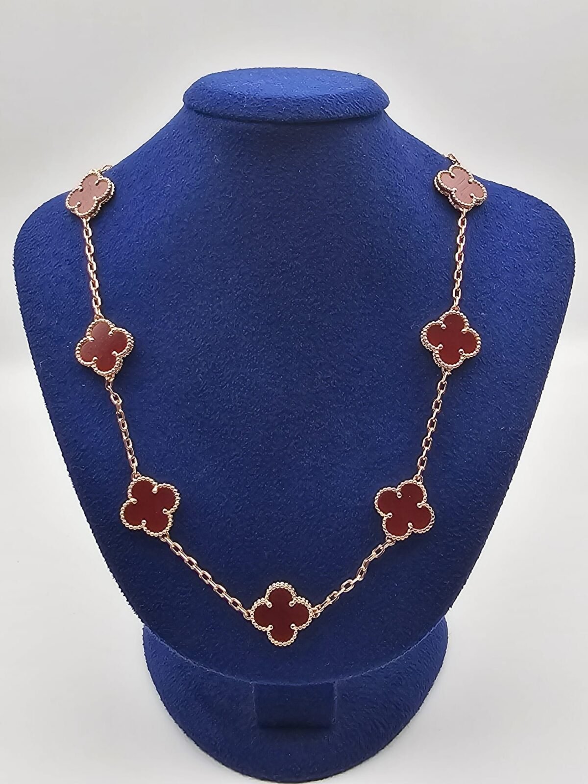 Van cleef modeli 10 yapraklı büyük yonca doğal taş kırmızı vca rose kolye