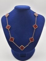 Van cleef modeli 10 yapraklı büyük yonca doğal taş kırmızı vca rose kolye