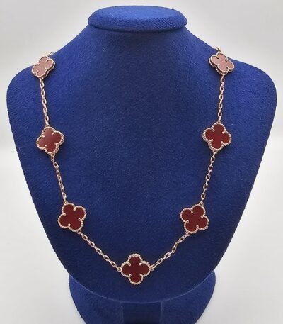 Van cleef modeli 10 yapraklı büyük yonca doğal taş kırmızı vca rose kolye
