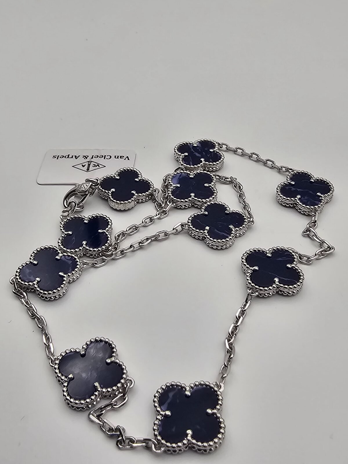 Van cleef modeli 10 yapraklı büyük yonca doğal taş lacivert vca gümüş kolye