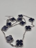 Van cleef modeli 10 yapraklı büyük yonca doğal taş lacivert vca gümüş kolye