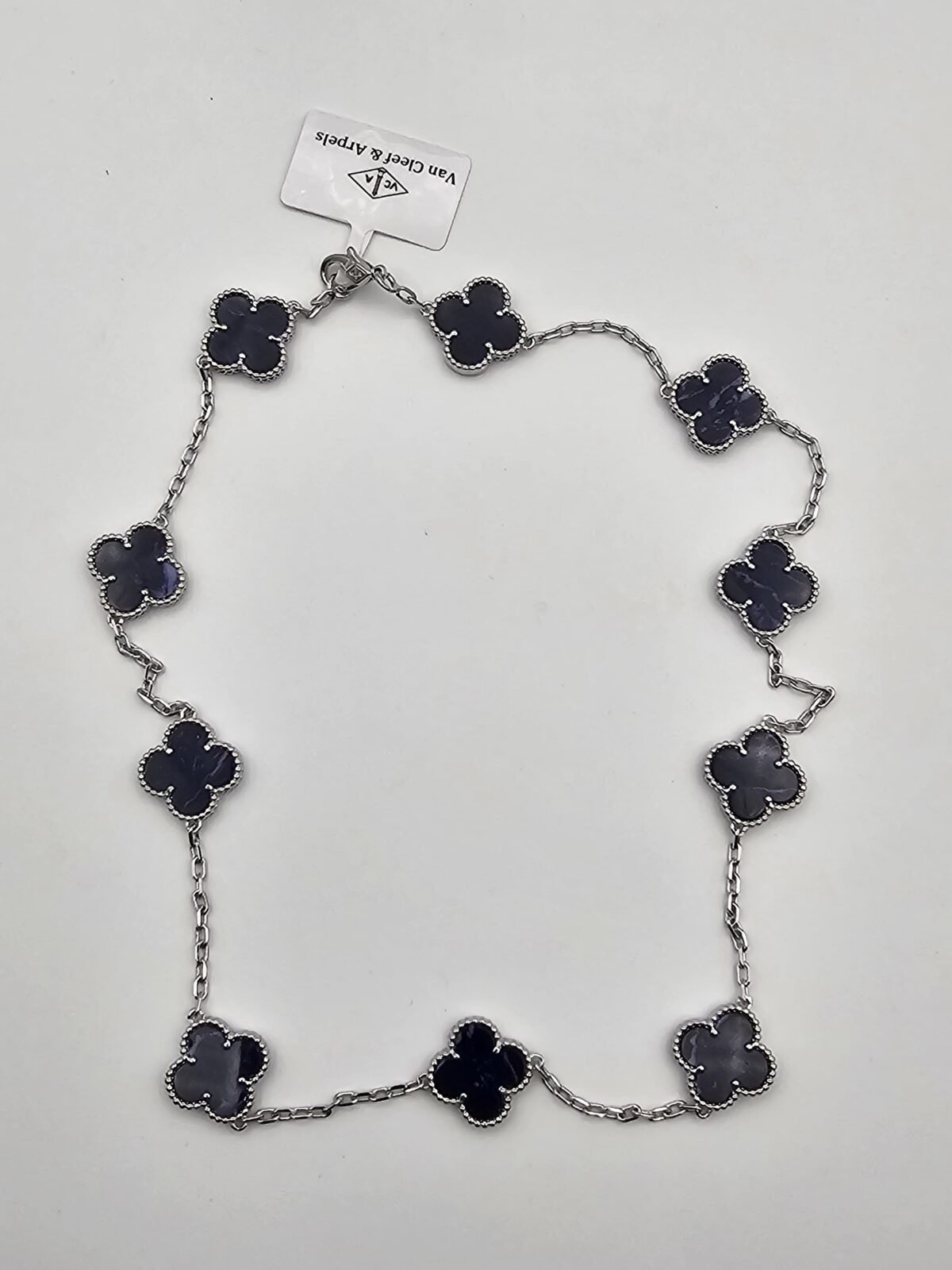 Van cleef modeli 10 yapraklı büyük yonca doğal taş lacivert vca gümüş kolye