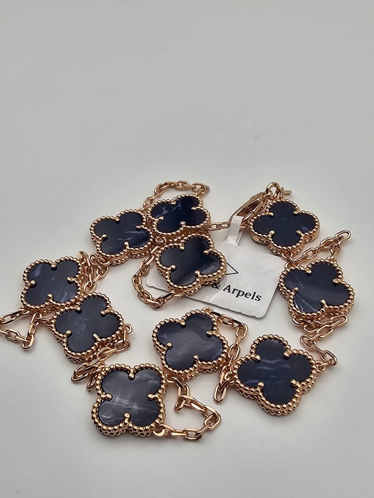 Van cleef modeli 10 yapraklı büyük yonca doğal taş lacivert vca rose kolye