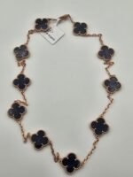 Van cleef modeli 10 yapraklı büyük yonca doğal taş lacivert vca rose kolye