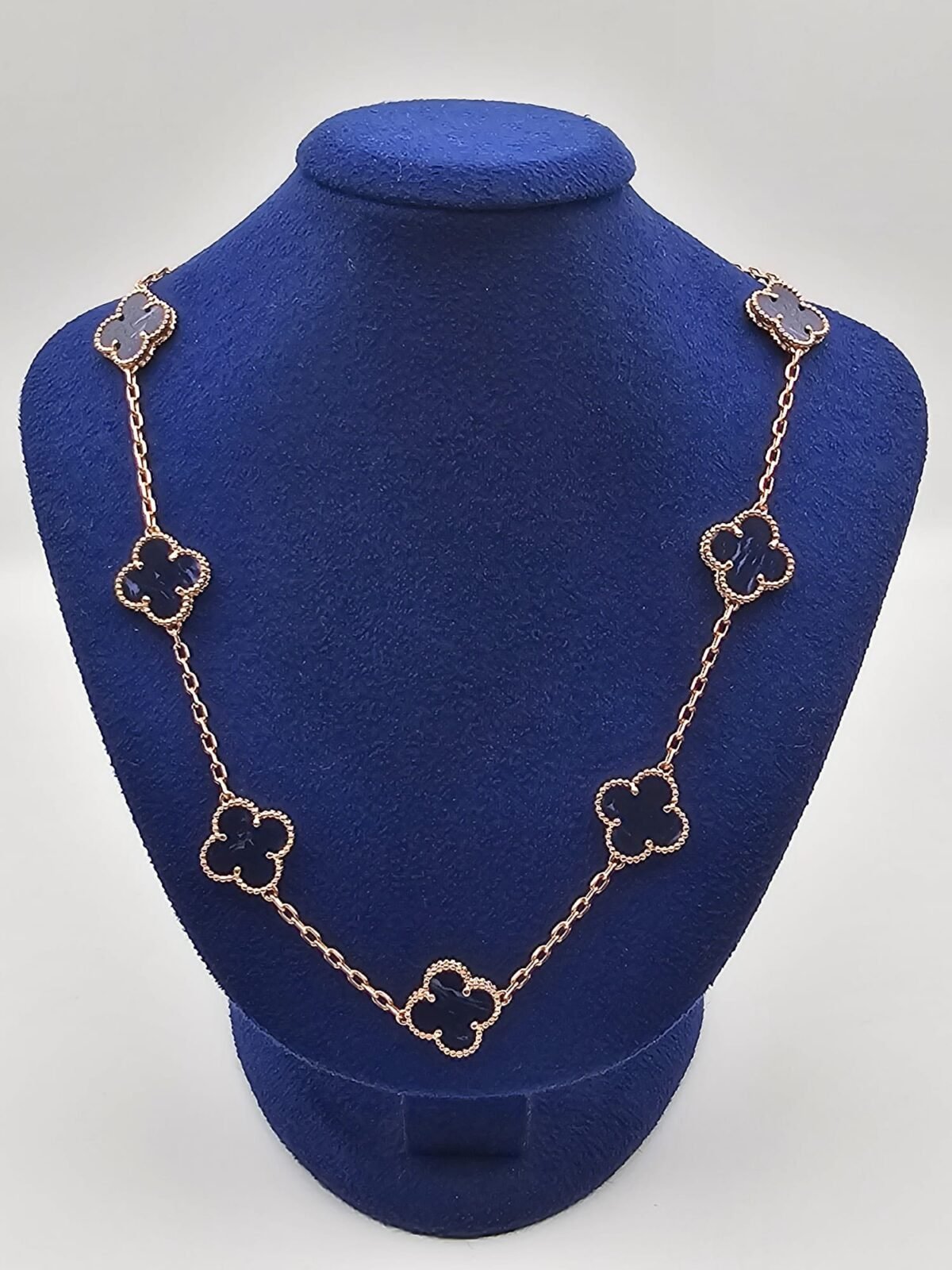 Van cleef modeli 10 yapraklı büyük yonca doğal taş lacivert vca rose kolye