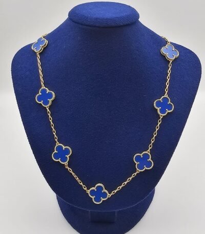 Van-cleef-modeli-10-yaprakli-buyuk-yonca-dogal-tas-mavi-vca-gold-kolye
