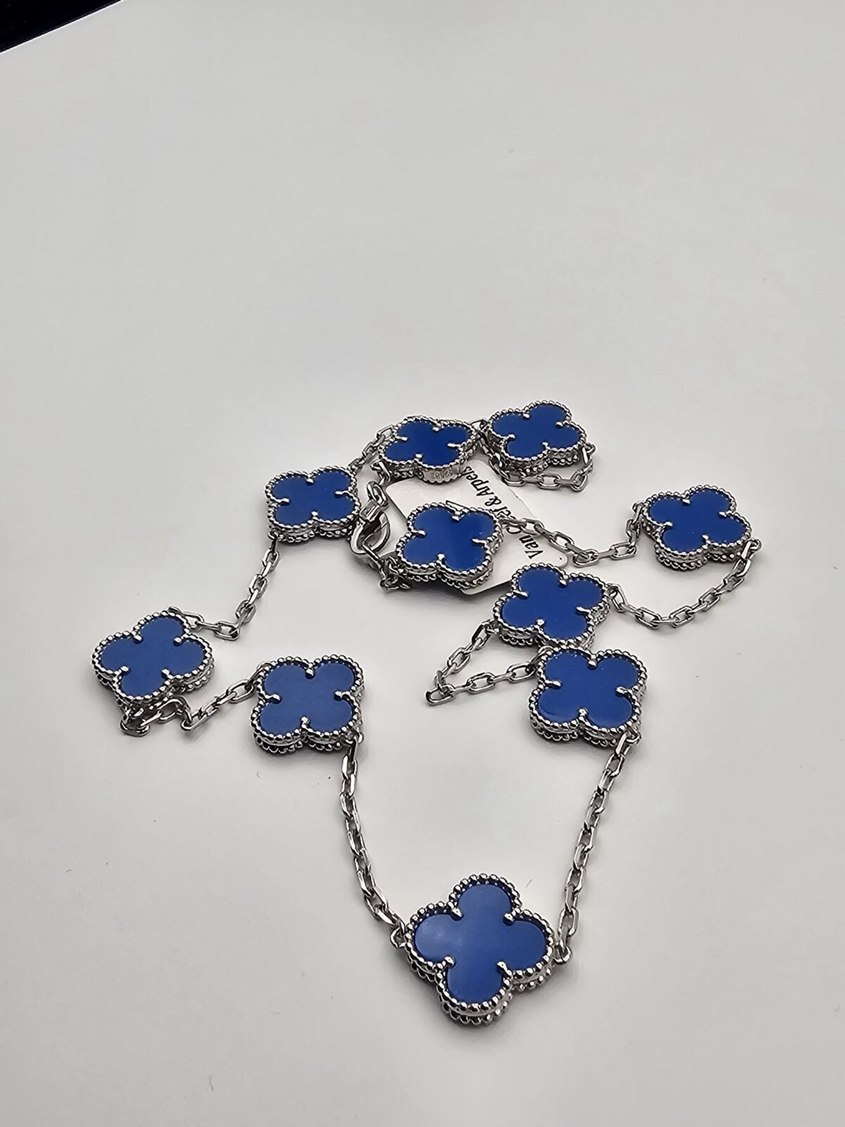 Van cleef modeli 10 yapraklı büyük yonca doğal taş mavi vca gümüş kolye