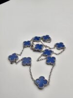 Van cleef modeli 10 yapraklı büyük yonca doğal taş mavi vca gümüş kolye