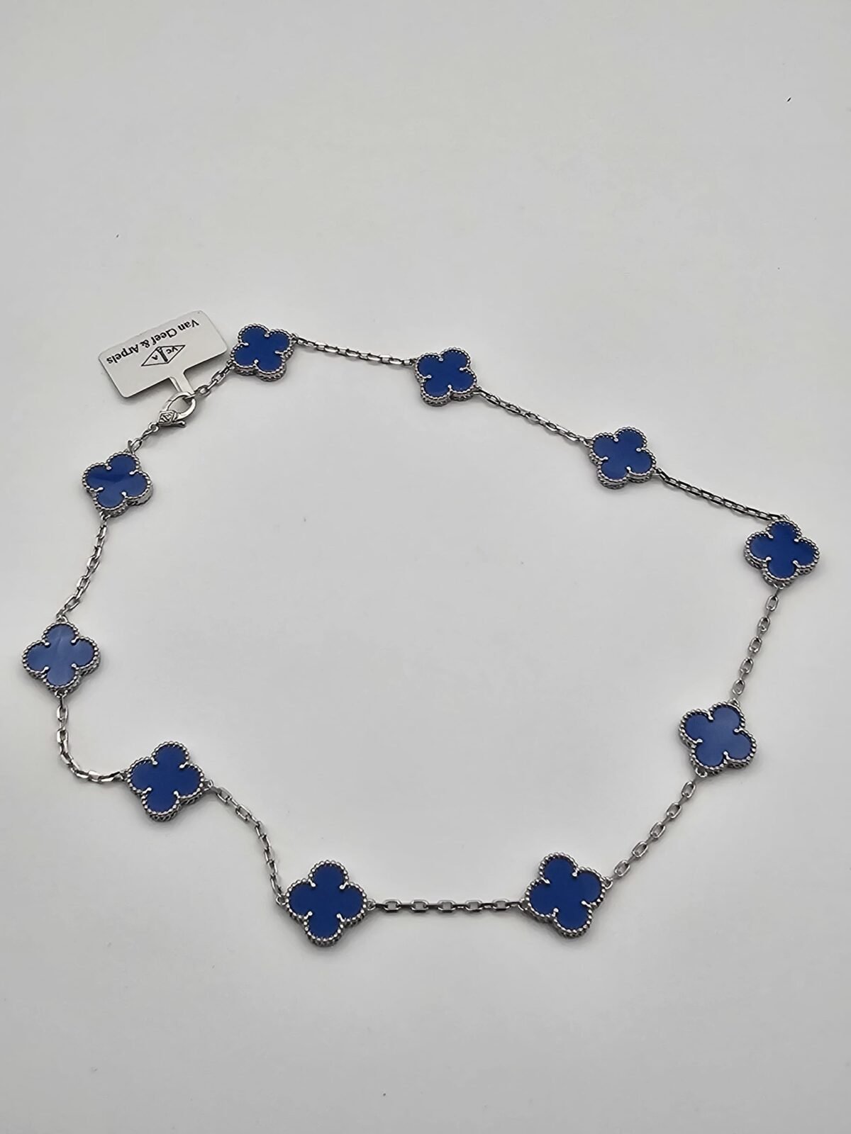 Van cleef modeli 10 yapraklı büyük yonca doğal taş mavi vca gümüş kolye