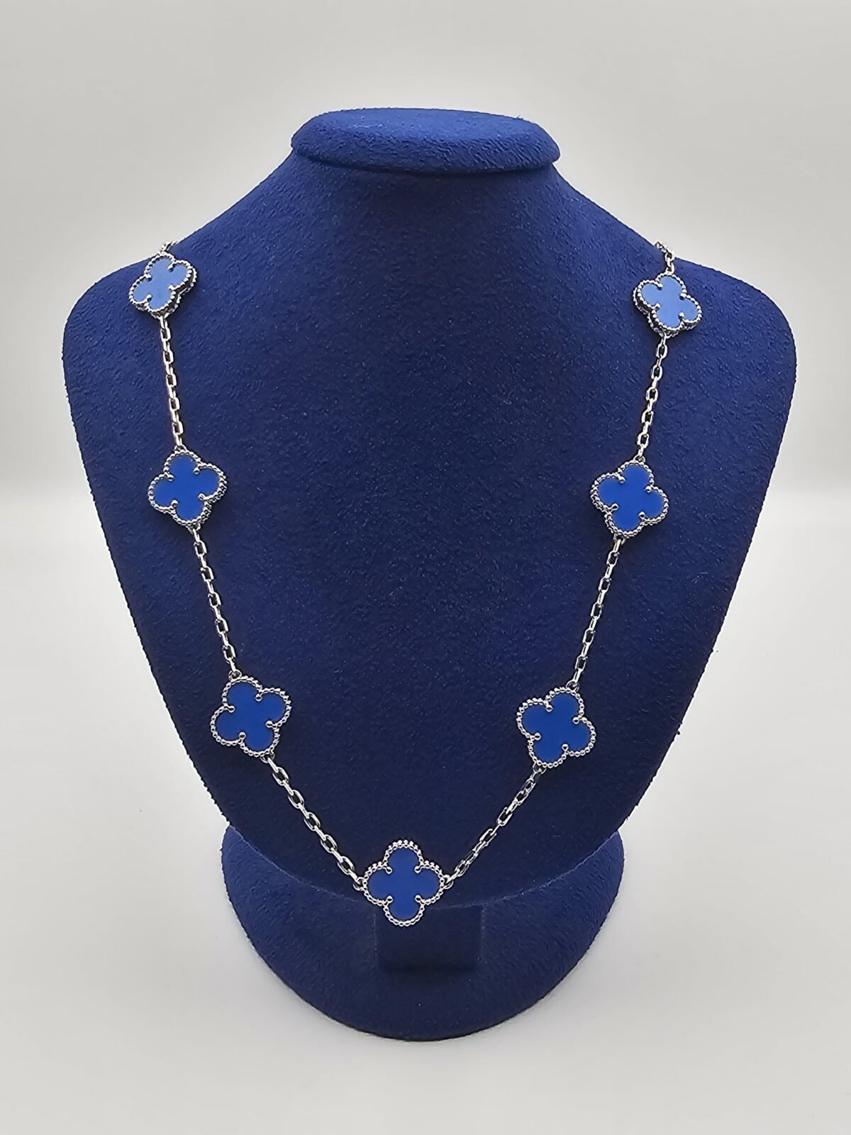 Van cleef modeli 10 yapraklı büyük yonca doğal taş mavi vca gümüş kolye