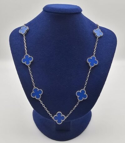 Van cleef modeli 10 yapraklı büyük yonca doğal taş mavi vca gümüş kolye
