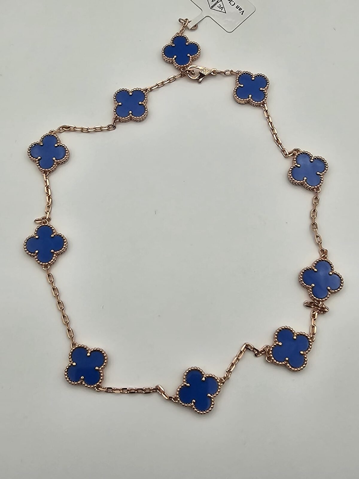 Van cleef modeli 10 yapraklı büyük yonca doğal taş mavi vca rose kolye