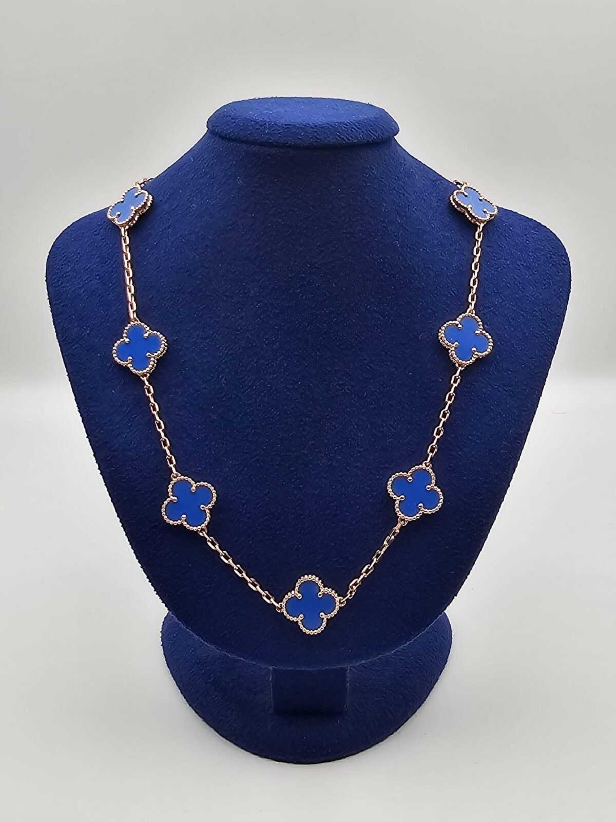 Van cleef modeli 10 yapraklı büyük yonca doğal taş mavi vca rose kolye