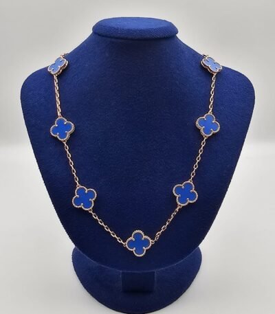 Van cleef modeli 10 yapraklı büyük yonca doğal taş mavi vca rose kolye