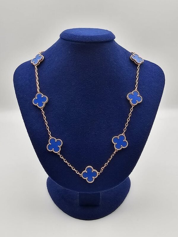 Van cleef modeli 10 yapraklı büyük yonca doğal taş mavi vca rose kolye
