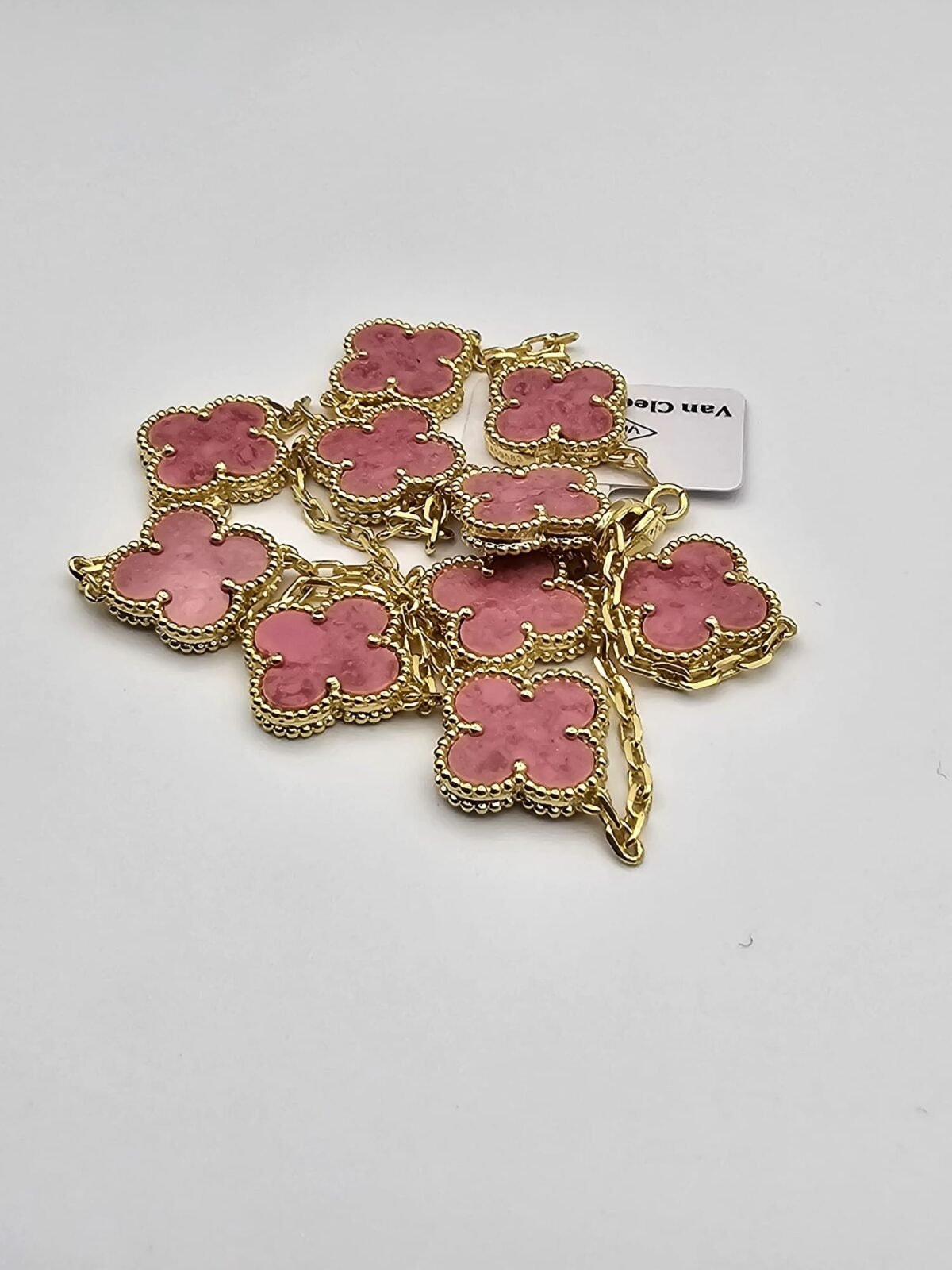 Van cleef modeli 10 yapraklı büyük yonca doğal taş pembe vca gold kolye