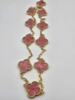 Van cleef modeli 10 yapraklı büyük yonca doğal taş pembe vca gold kolye