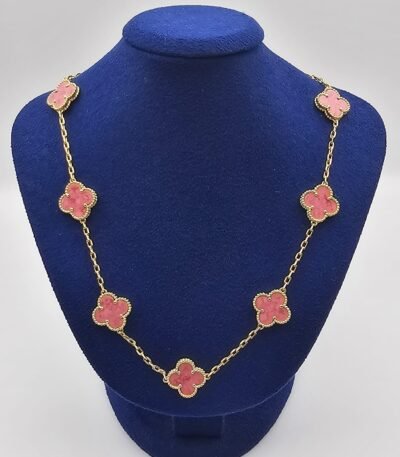 Van-cleef-modeli-10-yaprakli-buyuk-yonca-dogal-tas-pembe-vca-gold-kolye