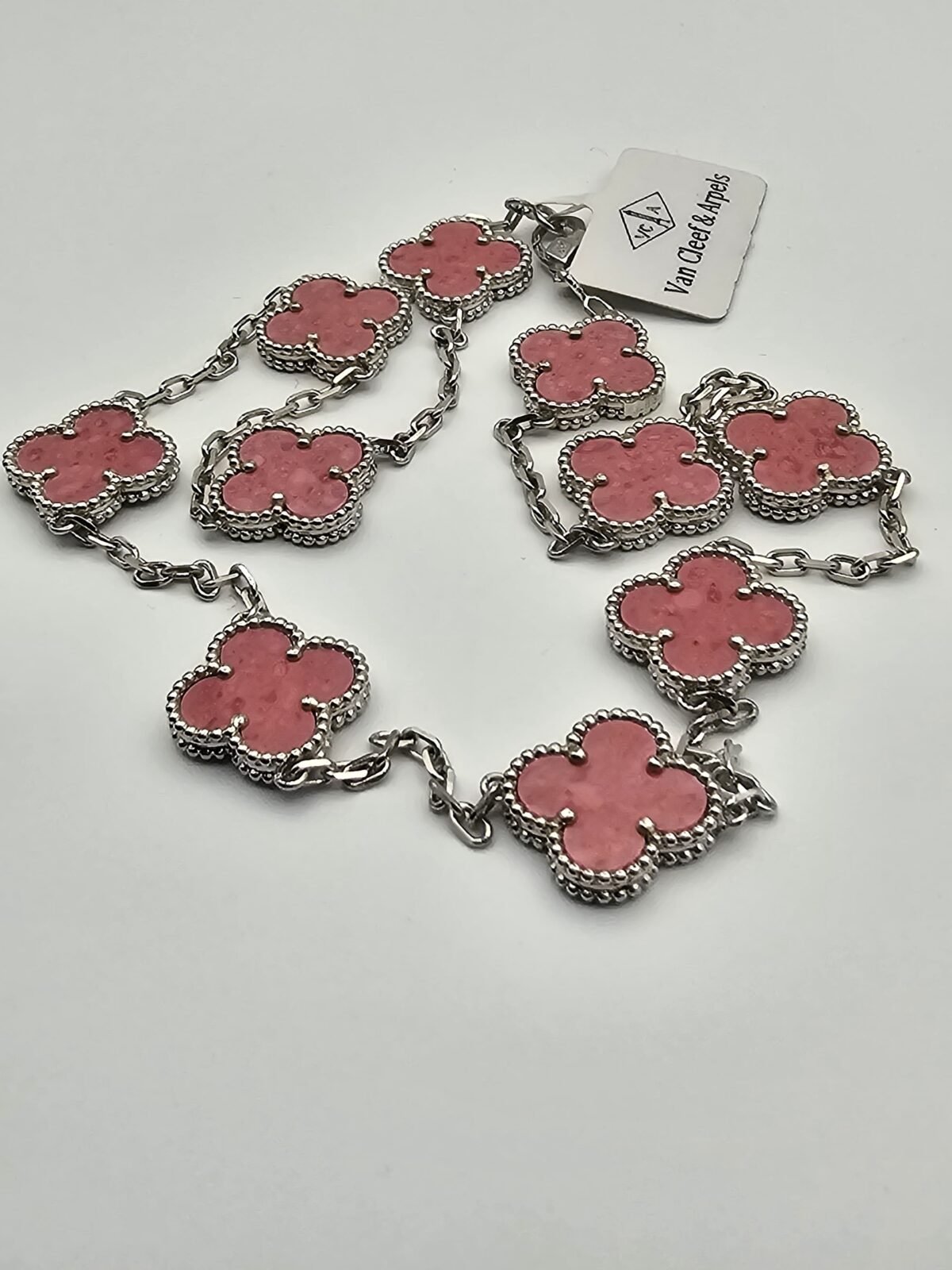 Van cleef modeli 10 yapraklı büyük yonca doğal taş pembe vca gümüş kolye