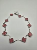Van cleef modeli 10 yapraklı büyük yonca doğal taş pembe vca gümüş kolye