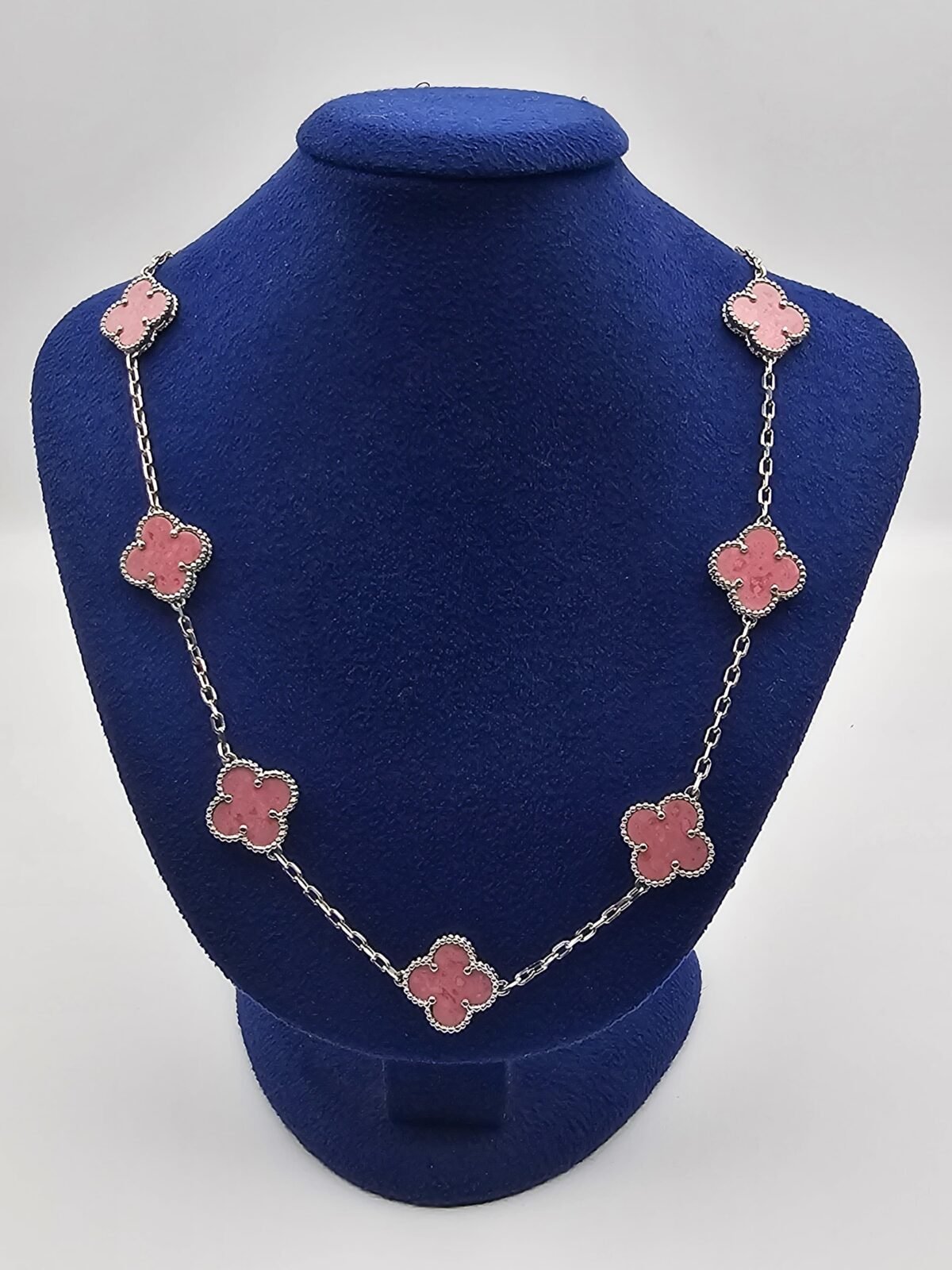 Van cleef modeli 10 yapraklı büyük yonca doğal taş pembe vca gümüş kolye
