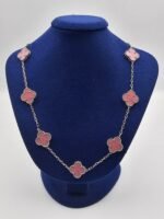 Van cleef modeli 10 yapraklı büyük yonca doğal taş pembe vca gümüş kolye