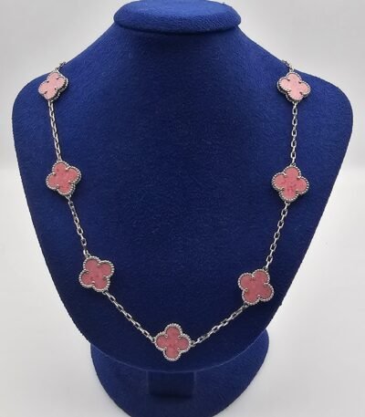 Van cleef modeli 10 yapraklı büyük yonca doğal taş pembe vca gümüş kolye