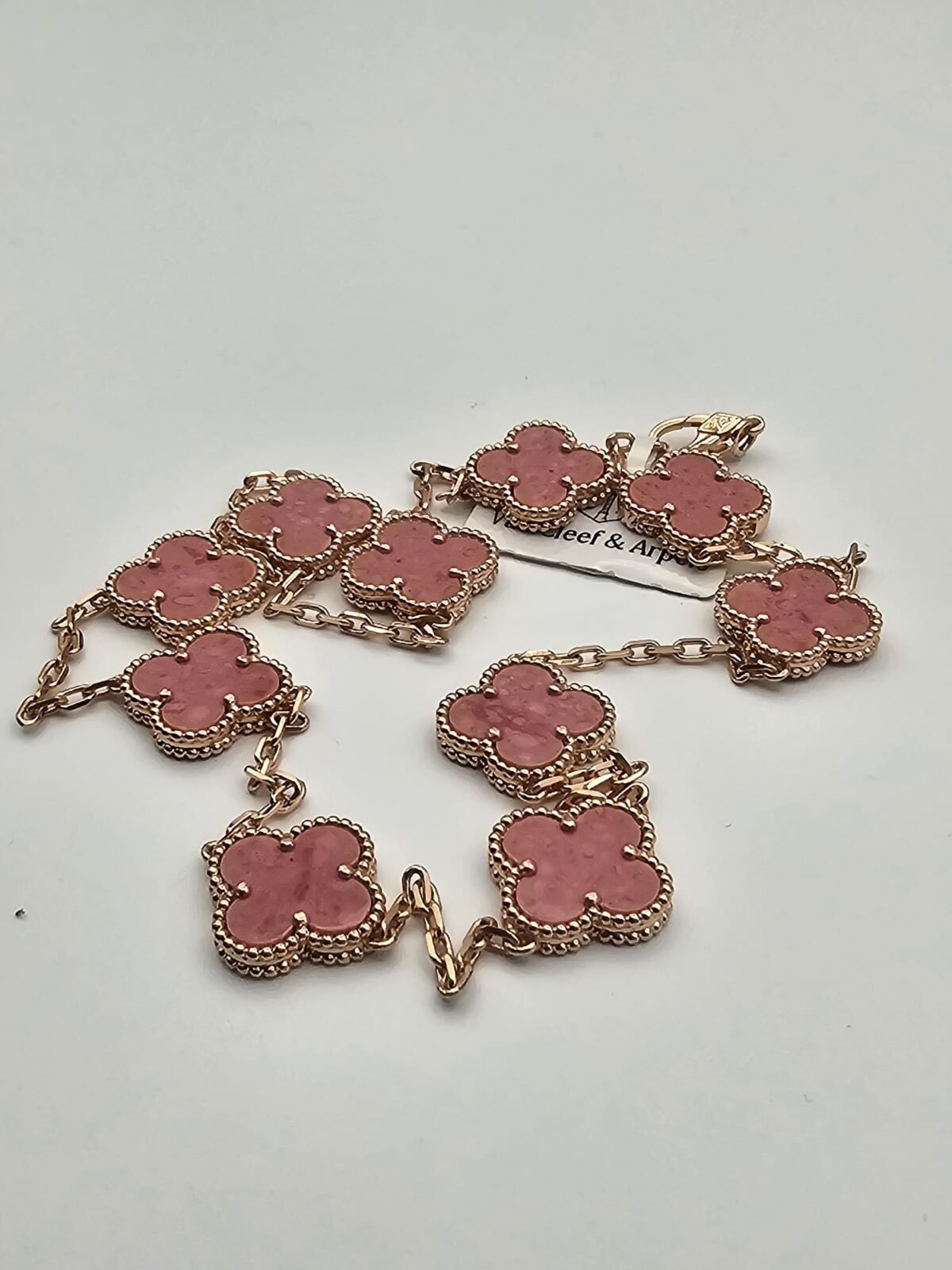 Van cleef modeli 10 yapraklı büyük yonca doğal taş pembe vca rose kolye