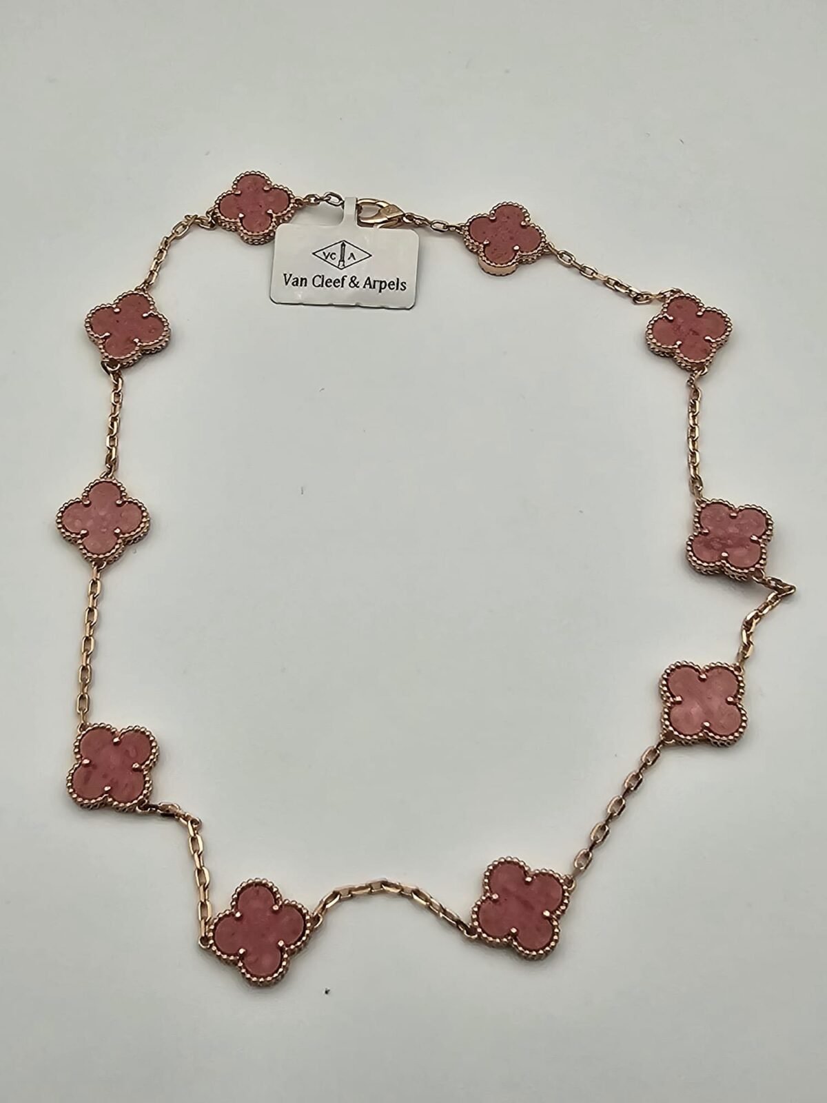 Van cleef modeli 10 yapraklı büyük yonca doğal taş pembe vca rose kolye