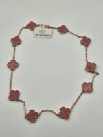 Van cleef modeli 10 yapraklı büyük yonca doğal taş pembe vca rose kolye