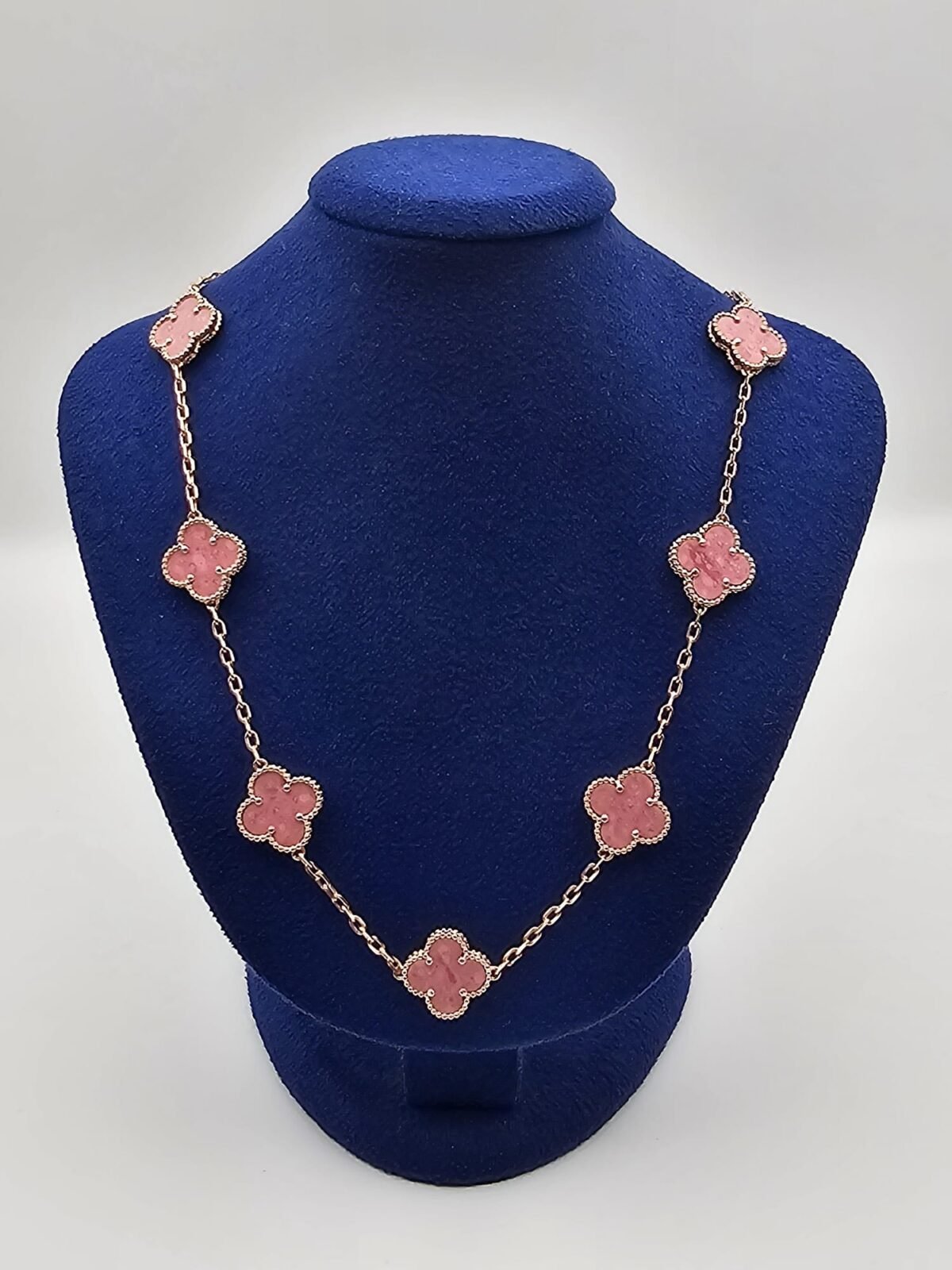 Van cleef modeli 10 yapraklı büyük yonca doğal taş pembe vca rose kolye
