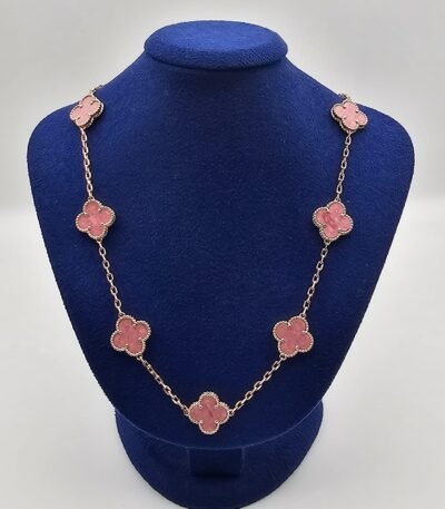 Van cleef modeli 10 yapraklı büyük yonca doğal taş pembe vca rose kolye