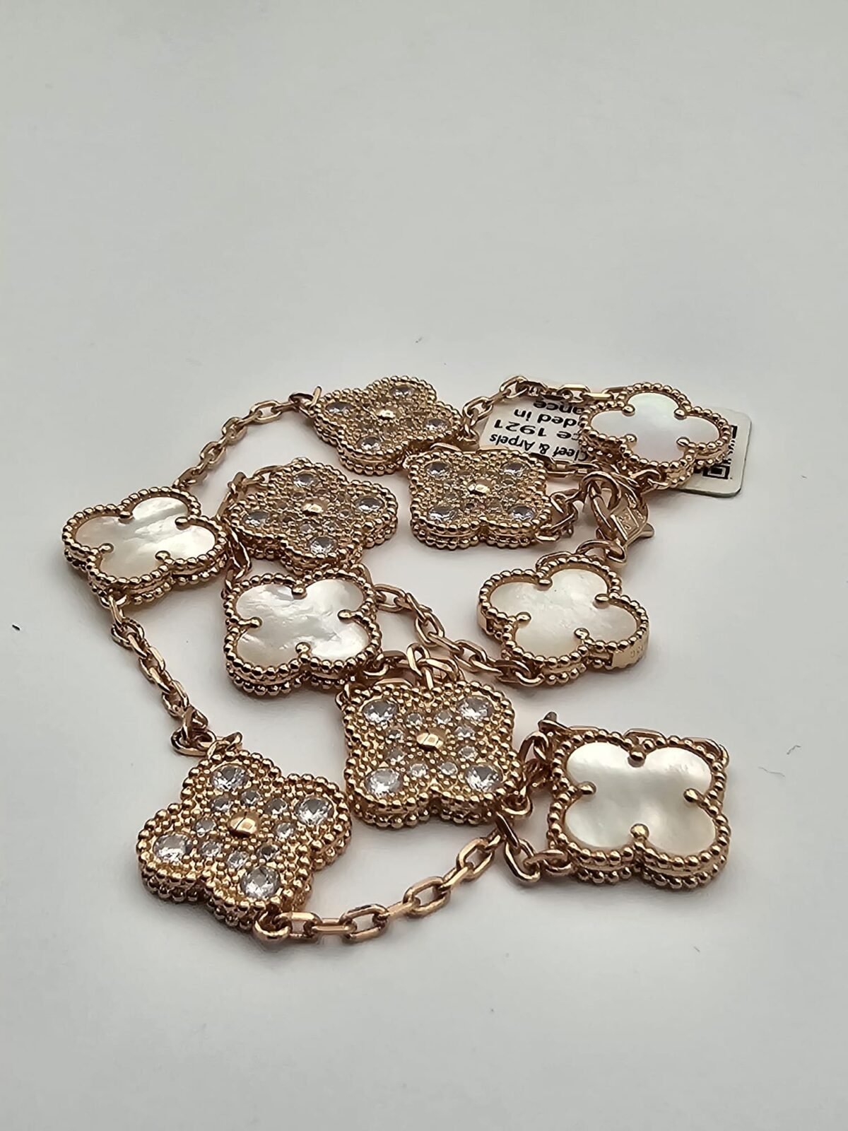 Van cleef modeli 10 yapraklı büyük yonca doğal taş sedef beyaz-taşlı vca rose kolye