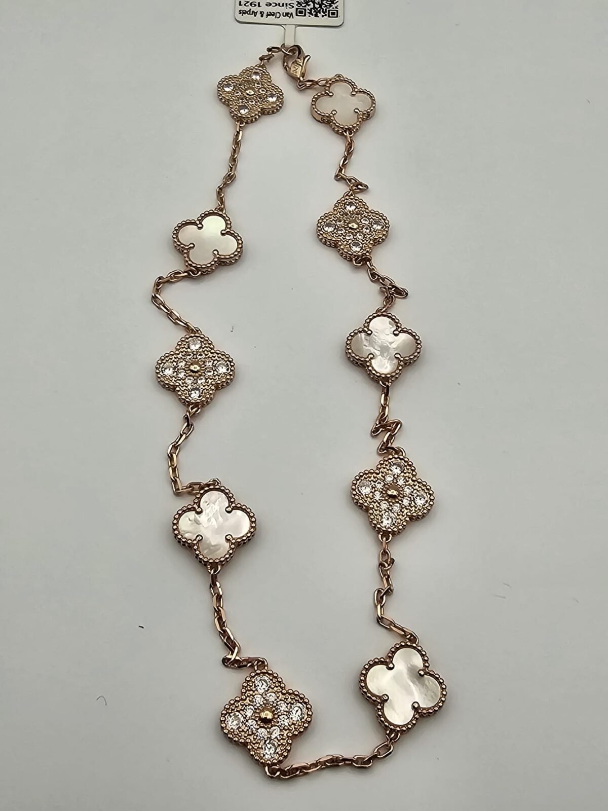 Van cleef modeli 10 yapraklı büyük yonca doğal taş sedef beyaz-taşlı vca rose kolye
