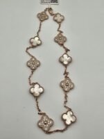 Van cleef modeli 10 yapraklı büyük yonca doğal taş sedef beyaz-taşlı vca rose kolye