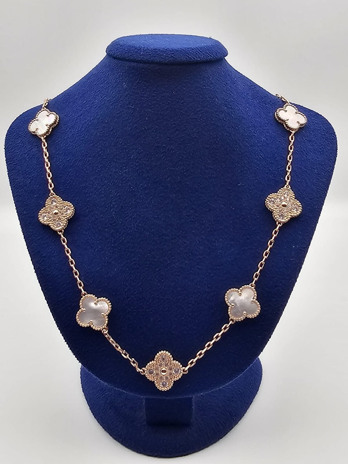 Van cleef modeli 10 yapraklı büyük yonca doğal taş sedef beyaz-taşlı vca rose kolye