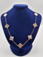 Van cleef modeli 10 yapraklı büyük yonca doğal taş sedef beyaz-taşlı vca rose kolye