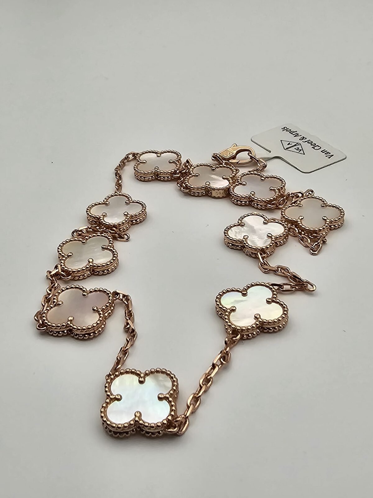 Van cleef modeli 10 yapraklı büyük yonca doğal taş sedef beyaz vca rose kolye