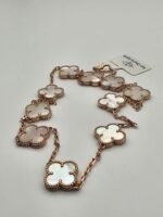 Van cleef modeli 10 yapraklı büyük yonca doğal taş sedef beyaz vca rose kolye