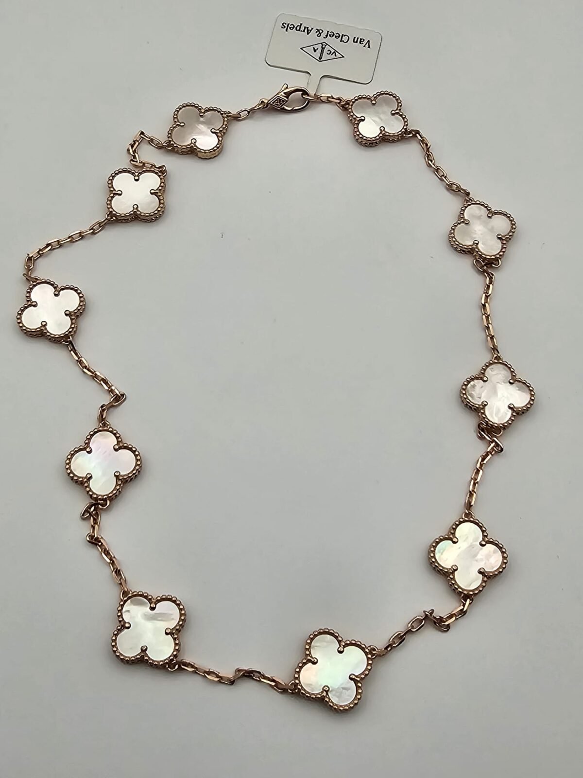 Van cleef modeli 10 yapraklı büyük yonca doğal taş sedef beyaz vca rose kolye