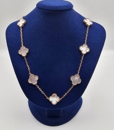 Van cleef modeli 10 yapraklı büyük yonca doğal taş sedef beyaz vca rose kolye