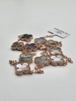 Van cleef modeli 10 yapraklı büyük yonca doğal taş sedef gri vca rose kolye