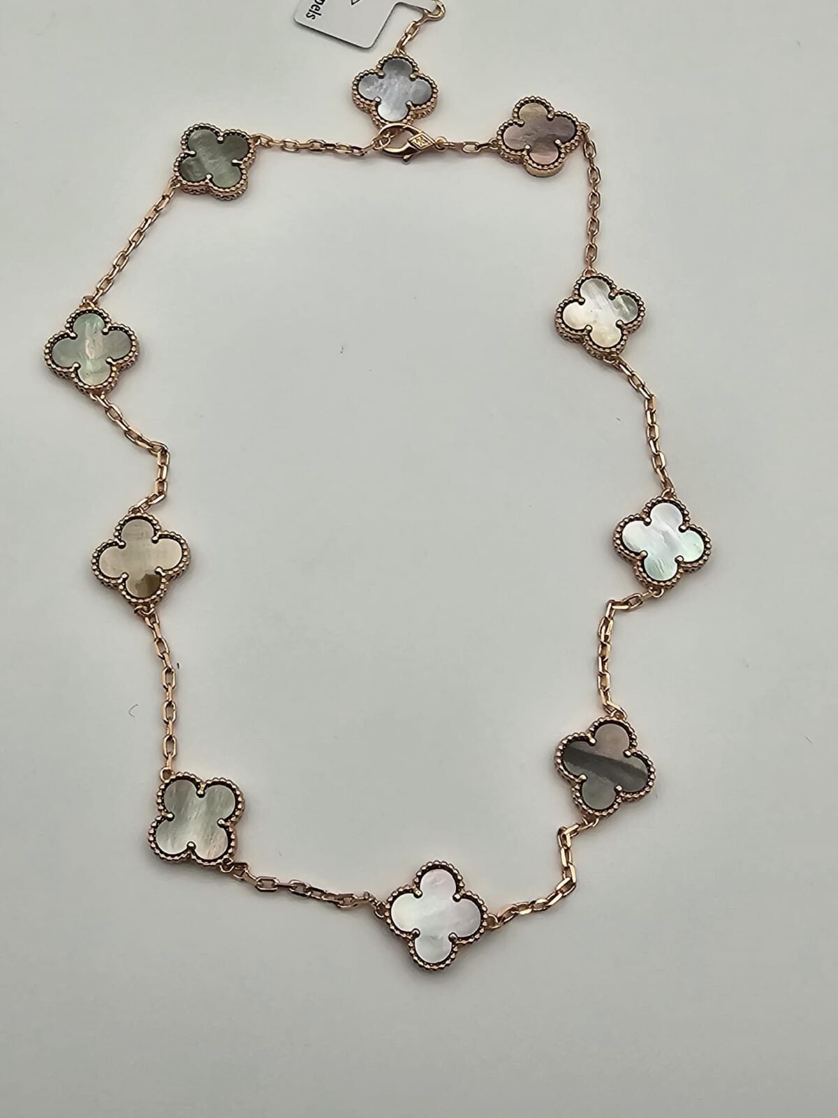 Van cleef modeli 10 yapraklı büyük yonca doğal taş sedef gri vca rose kolye